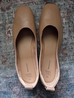 Time and Tru Women's Camel/Tan Square-Toe Slip-On Flats